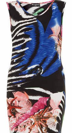 Womens Indulgence Navy Zebra Print Dress- Blue