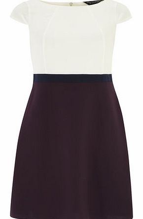 Womens Ivory and Plum Colourblock Skater Dress-