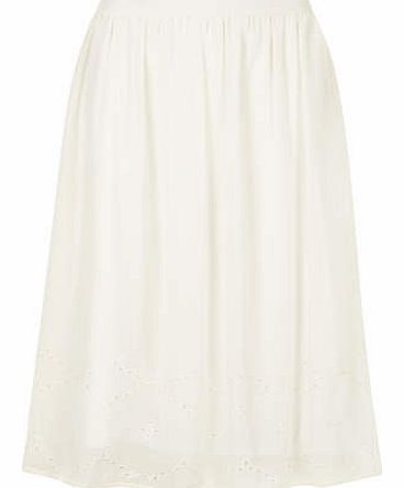 Womens Ivory Georgette Eyelet Midi- White