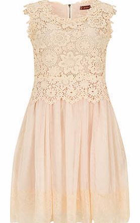 Womens Jolie Moi Beige Crochet Lace Prom Dress-