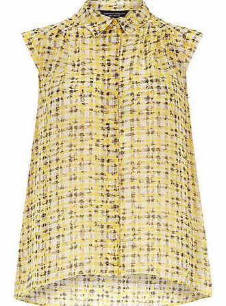 Womens Lemon Gingham Sleeveless Shirt- Yellow