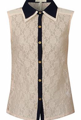 Womens Little Mistress Cream Lace Shirt- Cream