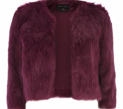 Womens Magenta Short Chubby Faux Fur Coat-