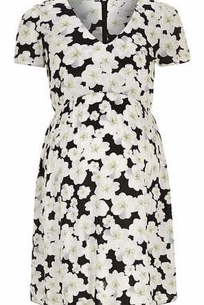 Womens Maternity Black pansy day dress- Multi