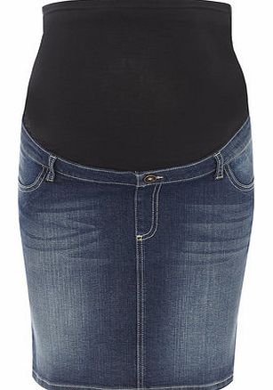 Womens Maternity Mid Wash Denim Skirt- Blue