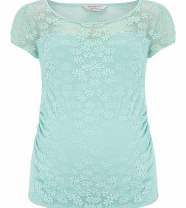 Womens Maternity Mint Daisy Lace Top- Green