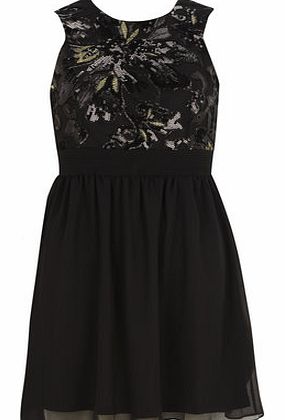 Womens Maya Black Sequin Contrast Dress- Black