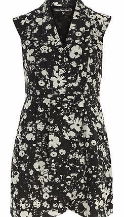 Womens Mela Black Floral Wrap Front Dress- Black