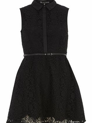 Womens Mela Black Lace Collared Dress- Black