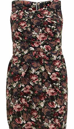 Womens mela Black Rose Print Tie Dress- Black