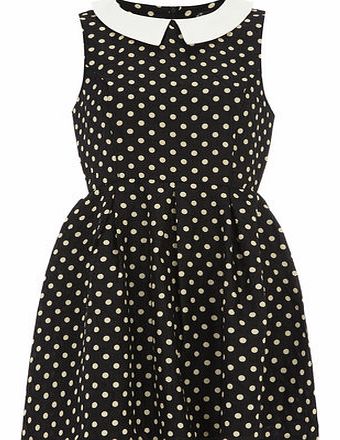 Womens Mela Black Spot Round Collar Dress- Black