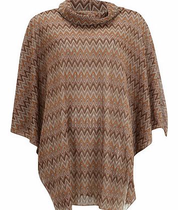 Womens Mela Brown Zig Zag Print Poncho- Brown