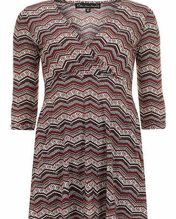 Womens Mela Red Zig Zag Print V Neck Dress- Red