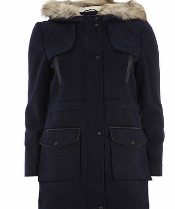 Womens Navy Longline Duffle Coat- Navy DP98517523