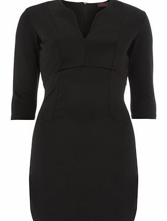 Womens Petals Black V Neck Bodycon Dress- Black