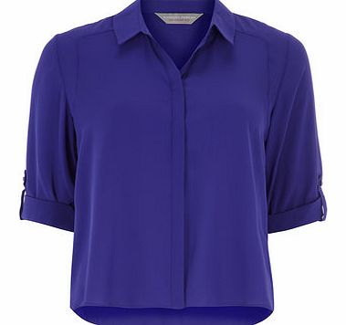 Dorothy Perkins Womens Petite blue roll sleeve shirt- Blue