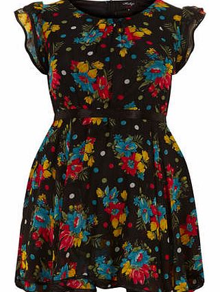 Womens Rubys Closet Black Flower Skater Dress-