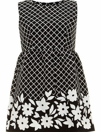 Womens Tenki Black Check Flower Dress- Black