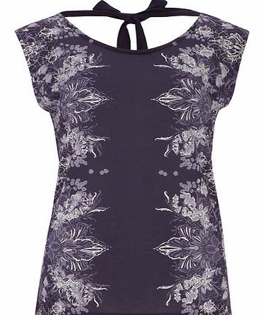 Womens Tie Back Tee with Foil Motif- Purple