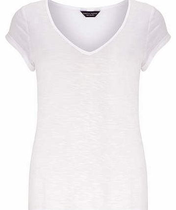 Womens White V neck slubby tee- White DP56354301