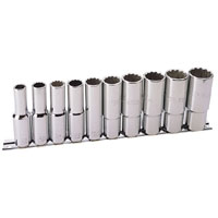 10mm - 24mm 1/2andquot Square Drive Hi Torq 10 Piece Socket Set On Rail