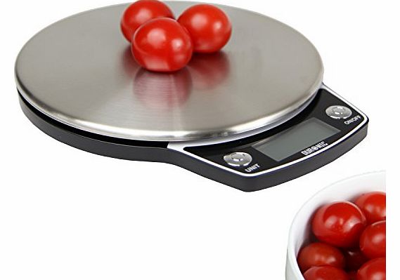 Duronic KS758 Black Portable Design Digital Display Stainless Steel Round Platform 5KG Kitchen Scales with 2 Years FREE Warrantee