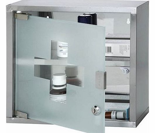 MEDICINE CABINET 2 SHELVES LOCK & KEY STAINLESS STEEL WITH GLASS DOOR 30X12X30CM