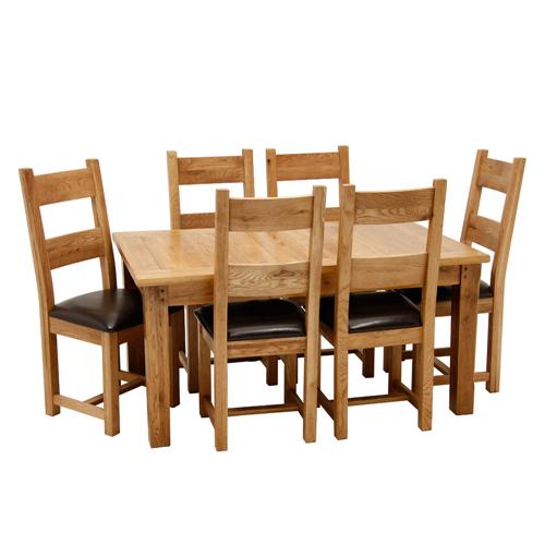 Small Rustic Oak Dining Set with 6 Rustic Oak