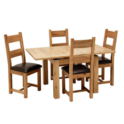 Square Rustic Oak Dining Set with 4 Rustic Oak