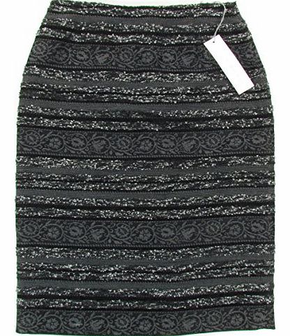 ``LONDON Designer Baroque`` womens midi skirt floral wool (black/gray)