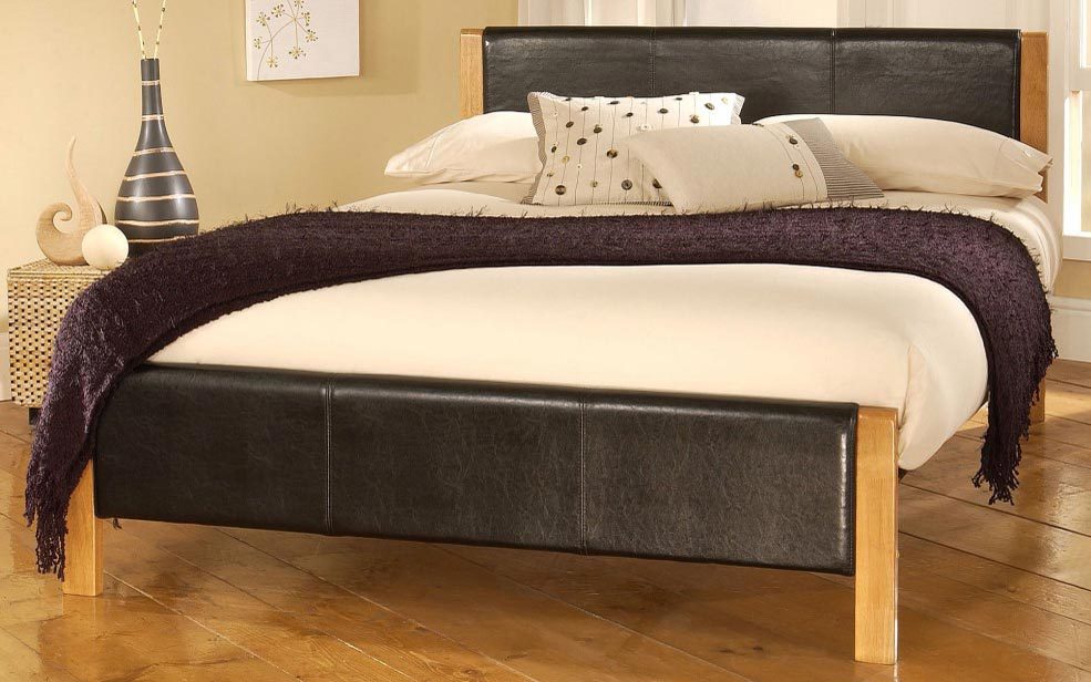 Mira Black Faux Leather Bedstead, Single,