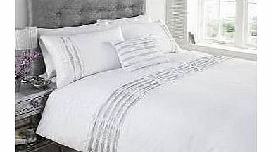 AUREA DIAMANTE RUFFLE PLEAT FAUX SILK DOUBLE DUVET COVER QUILT BEDDING SET WHITE