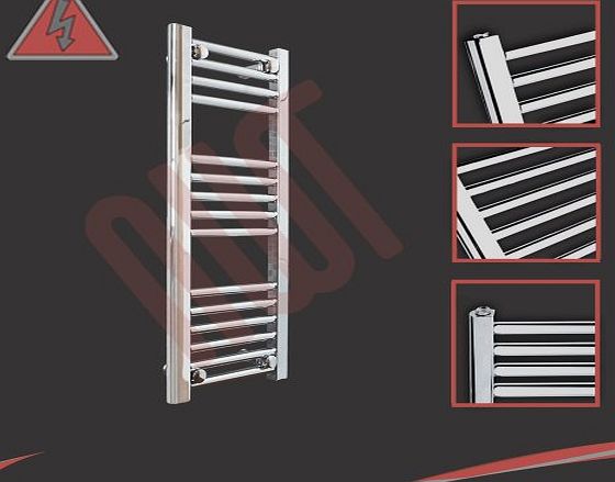 300mm(w) x 800mm(h) Straight Chrome Electric Heated Towel Rail, Radiator, Warmer. Supplied with 150 Watt Electric Heating Element