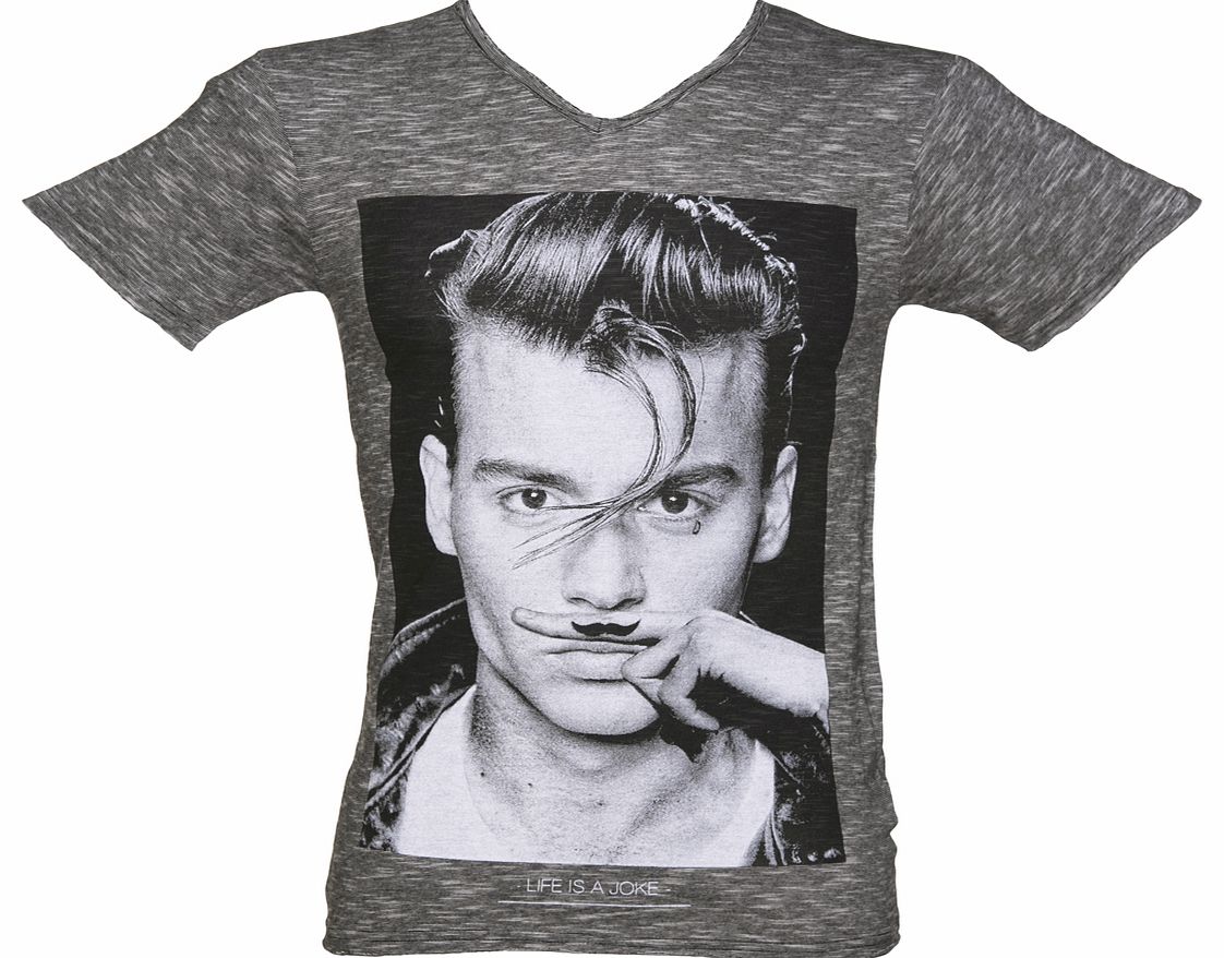 Mens Dark Grey Slub Johnny Depp Moustache