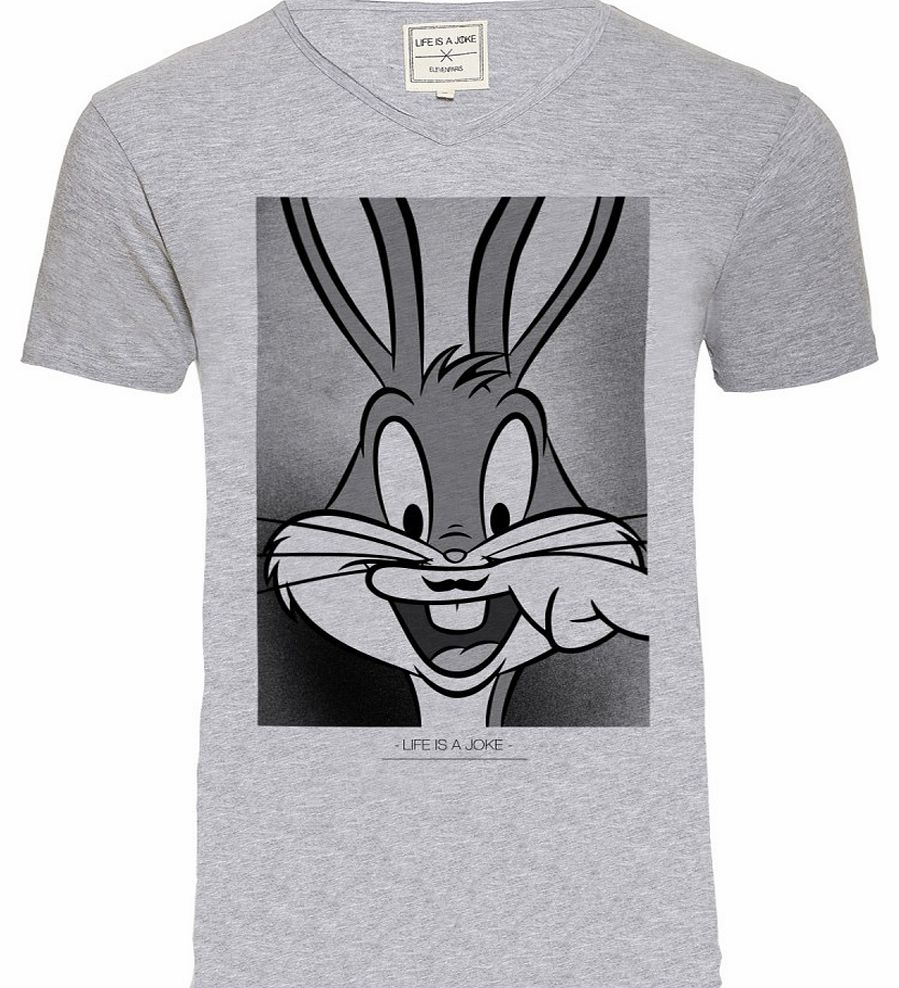 Mens Grey Marl Bugs Bunny Moustache V-Neck