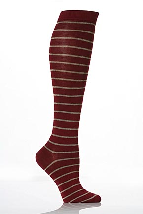 Ladies 1 Pair Elle Lurex Stripe Knee Highs In 3 Colours Cappuccino Str 7-11