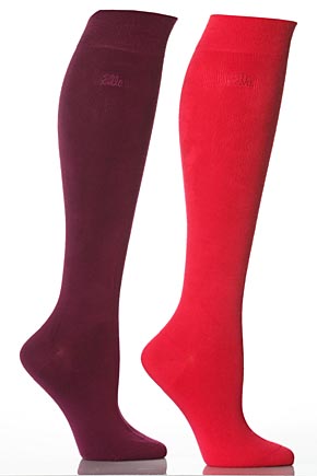 Ladies 2 Pair Elle Plain Bamboo Knee Highs In 7 Colours Pink