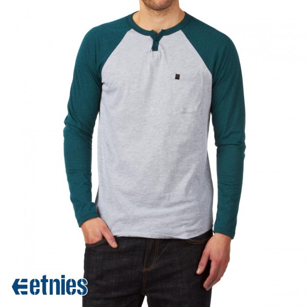 Mens Etnies Notched Long Sleeve T-Shirt - Grey