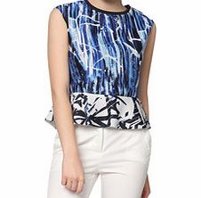 Blue sleeveless printed peplum top