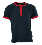 Navy Button Fastening Pique T-Shirt