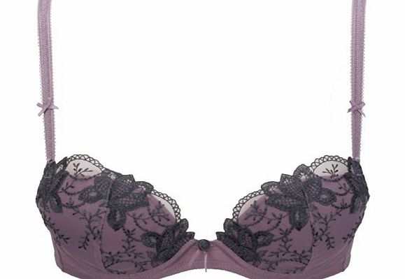 Ex Store Mauve Purple Mesh Push-up Bra & Pretty Grey Embroidered Detail 38D