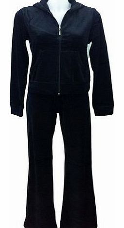 LADIES VELOUR TRACKSUITS, VELOUR HOODIE AND JOGGING PANTS (M (UK SIZE 10-12), Black)