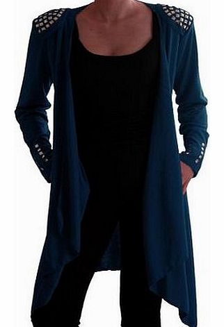 EyeCatch - Florentine Studded Asymmetric Draped Open Cardigan One Size Petrol