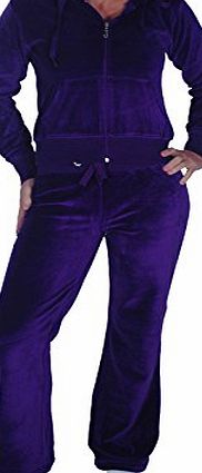 EyeCatchClothing - Womens Velour Tracksuit Leisure Suit Plum Large