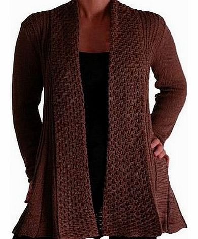 Vienna Open Front Crochet Knit Draped Waterfall Cardigan One Size Mocha