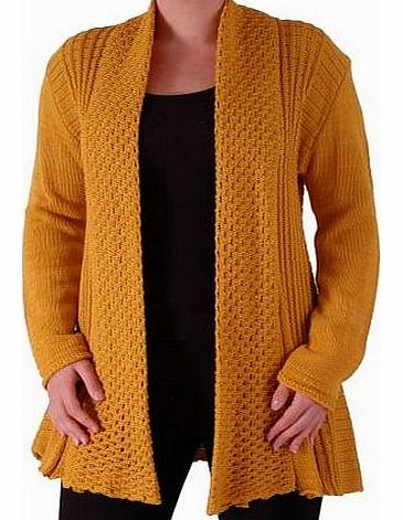 Vienna Open Front Crochet Knit Draped Waterfall Cardigan One Size Mustard