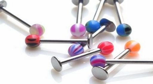 Set of 5 Assorted Multicolour Bars Studs | Tragus/Lip/Labret/Tongue | 18G/8mm x 1mm | Various Colours amp; Designs