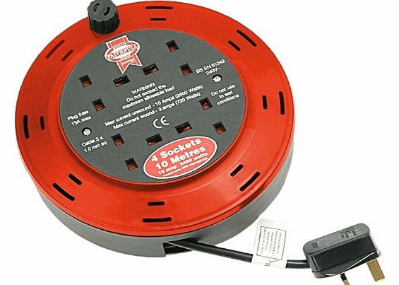 - Cable Reel 10 metre, 10 Amp, 4 Socket - 240v