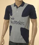 Mens Fake Indigo & Light Blue Buttoned Neck Cotton Polo Shirt