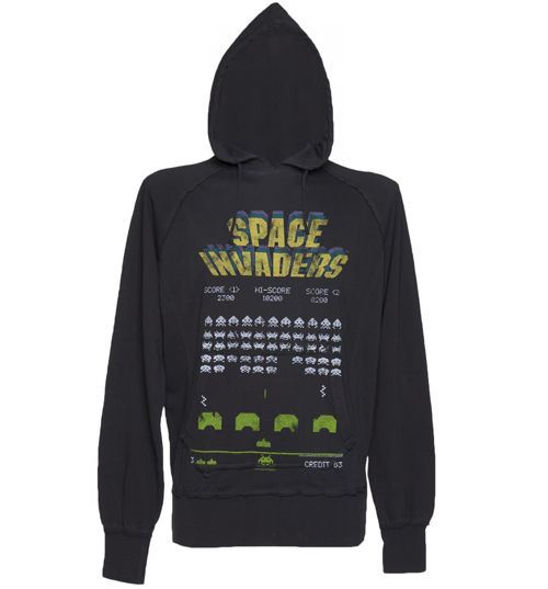 Mens Charcoal Space Invaders Vintage Hoodie